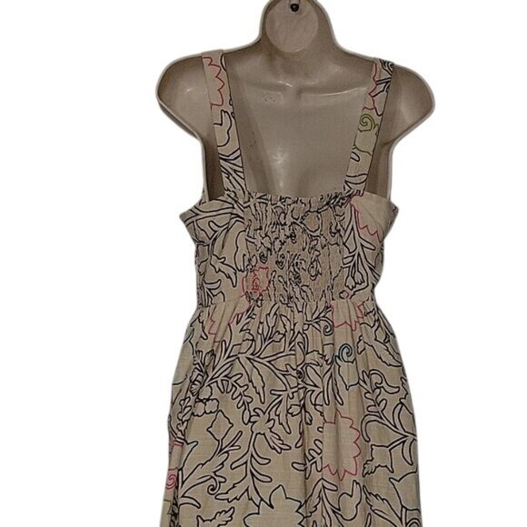 Floral Print Maxi Dress Beige & Black Sleeveless Square Neck Tiered Skirt Boho S - Picture 5 of 7